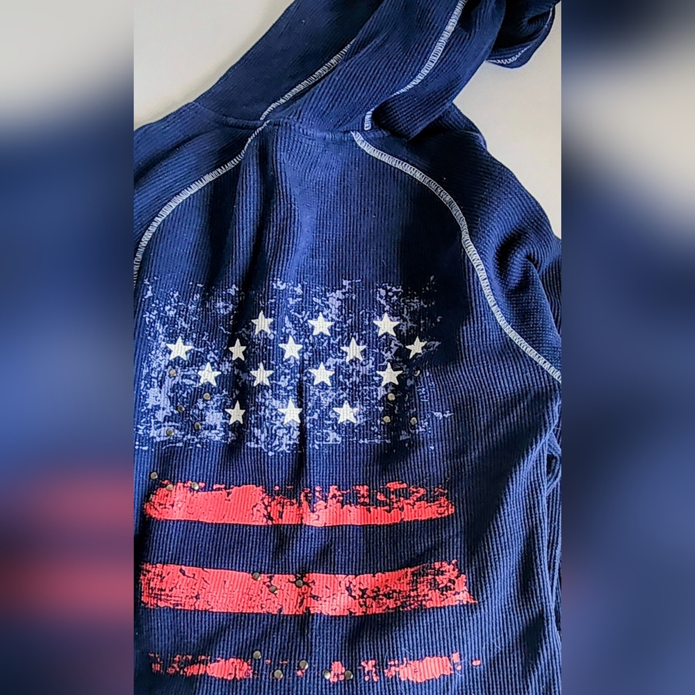 Ariat Blue Textured Zip-up Hoodie with White Stitching